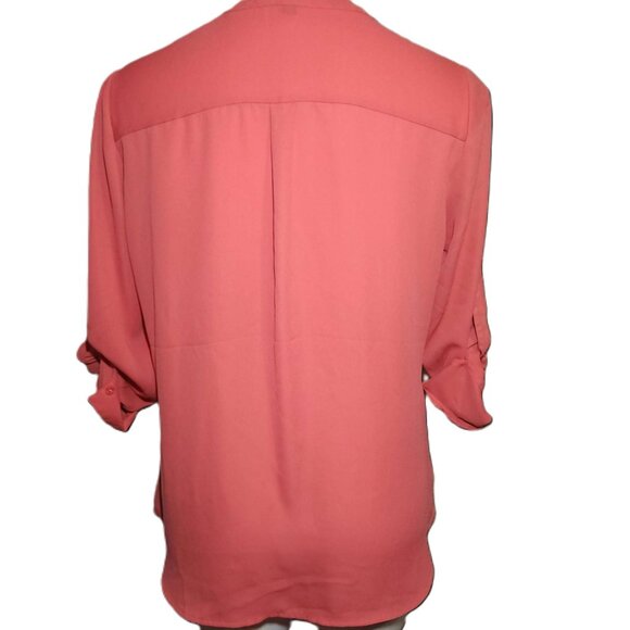 ❤️ 4/$20 Express zippered blouse Adjustable sleeves Women's medium Sheer V-neck - Picture 10 of 12